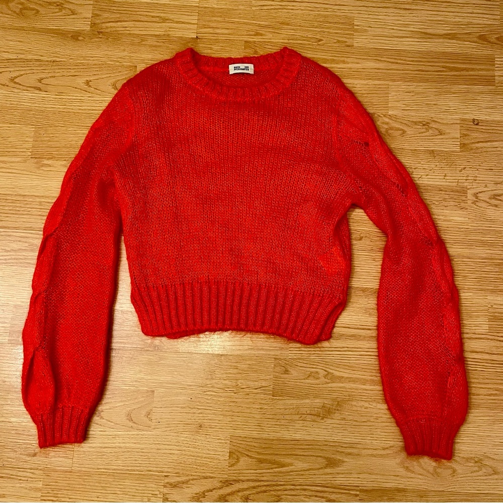 Red Cropped Crewneck Sweater - Women